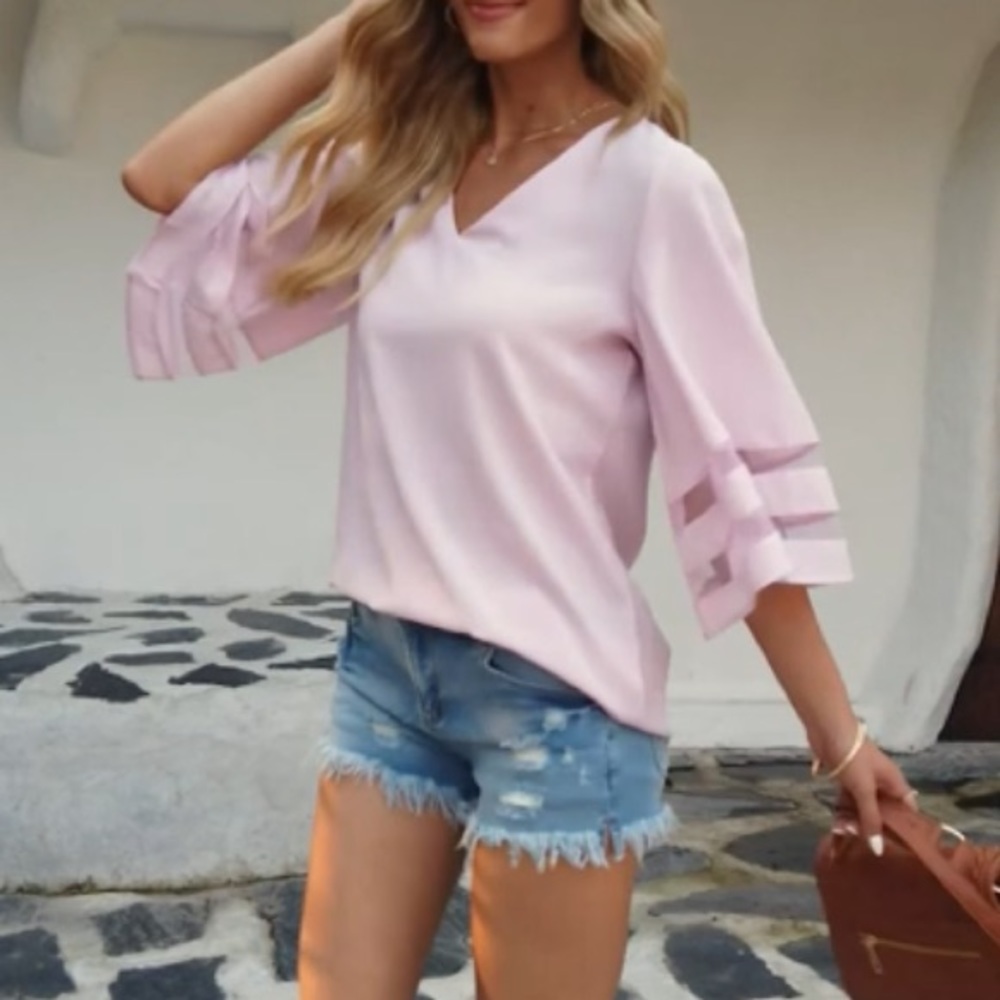 Mesh Bell Sleeve Blouse